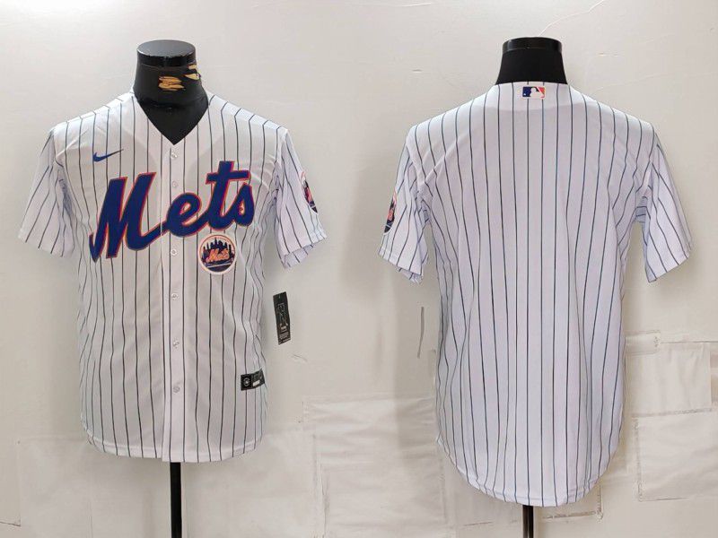 Men New York Mets Blank White Stripe Game 2024 Nike MLB Jersey style 1